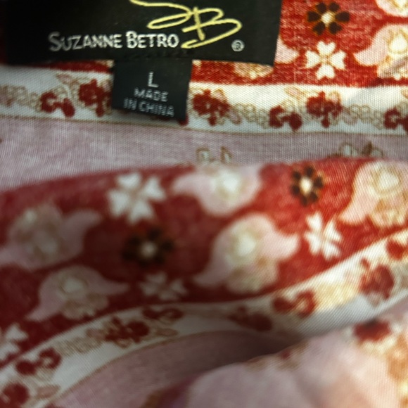 Suzanne Betro burgundy and pink floral boho tiered dress size L with pockets - Picture 8 of 8